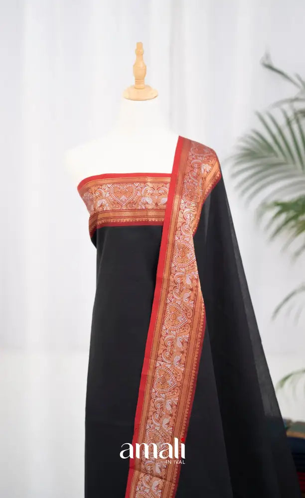 Swara Unstitched Salwar - Black and Red salwar