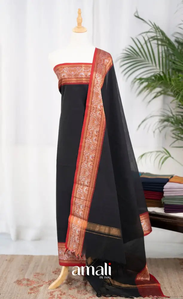 Swara Unstitched Salwar - Black and Red salwar
