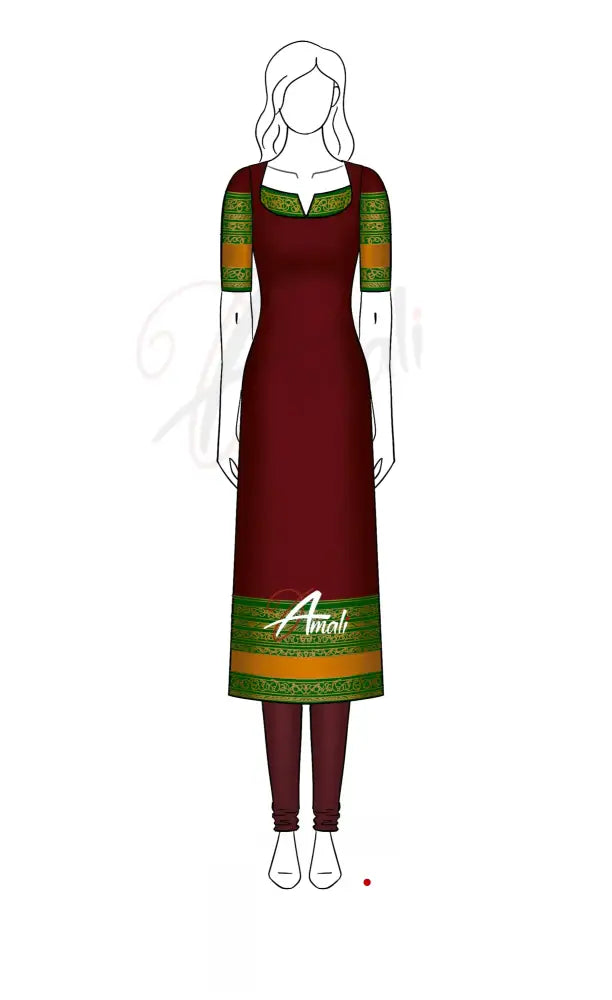 Swara Unstitched Salwar - Dark Maroon and Green salwar