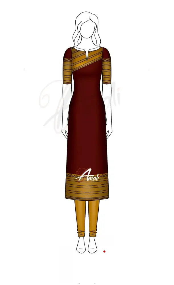 Swara Unstitched Salwar - Dark Maroon and Mustard Yellow salwar