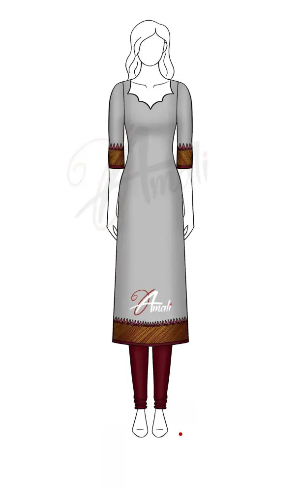 Swara Unstitched Salwar - Grey and Maroon salwar