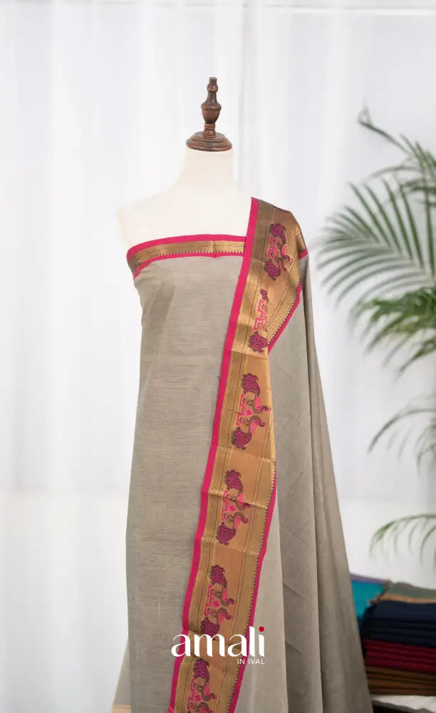 Swara Unstitched Salwar - Grey and Rani Pink salwar
