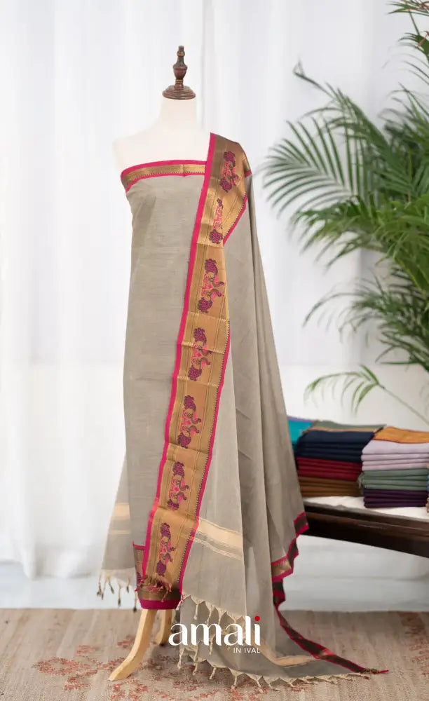 Swara Unstitched Salwar - Grey and Rani Pink salwar