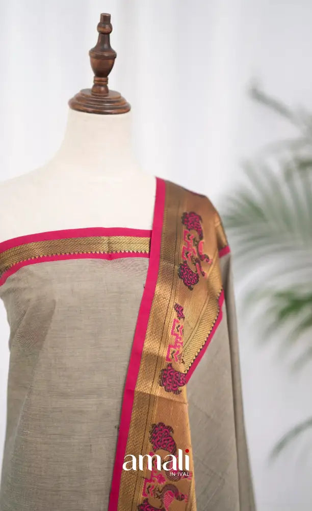 Swara Unstitched Salwar - Grey and Rani Pink salwar