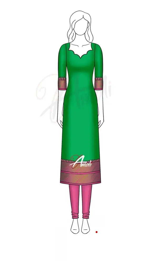 Swara Unstitched Salwar - Leaf Green and Pink salwar