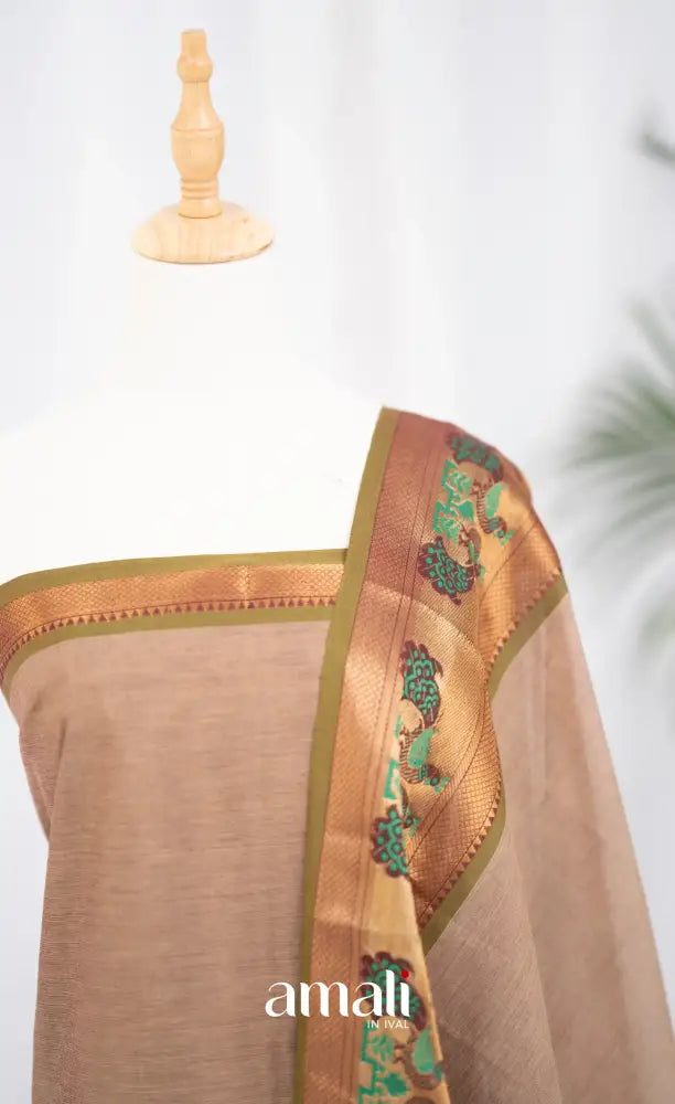 Swara Unstitched Salwar - Light Beige and Olive Green salwar