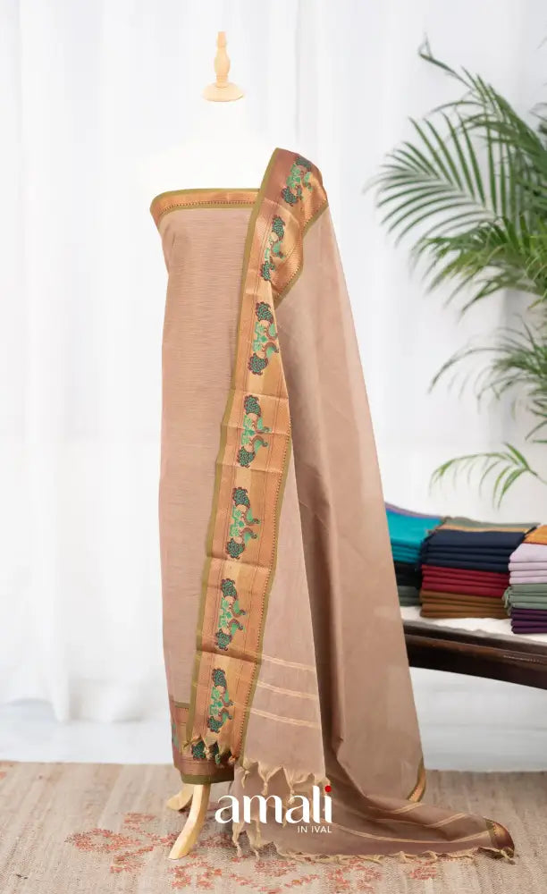 Swara Unstitched Salwar - Light Beige and Olive Green salwar