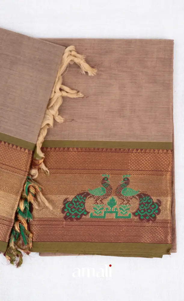 Swara Unstitched Salwar - Light Beige and Olive Green salwar