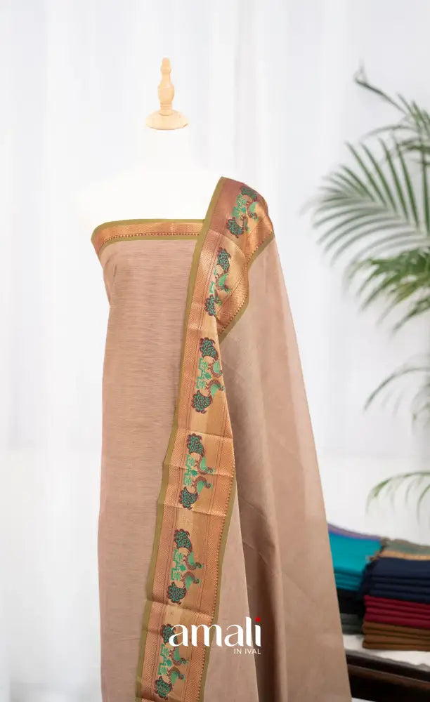 Swara Unstitched Salwar - Light Beige and Olive Green salwar