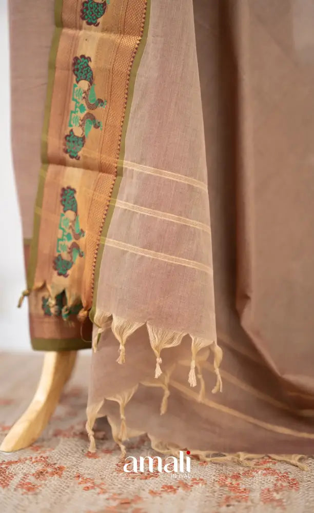 Swara Unstitched Salwar - Light Beige and Olive Green salwar