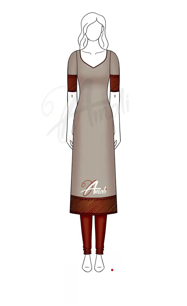 Swara Unstitched Salwar - Light Brownish Grey and Maroon salwar