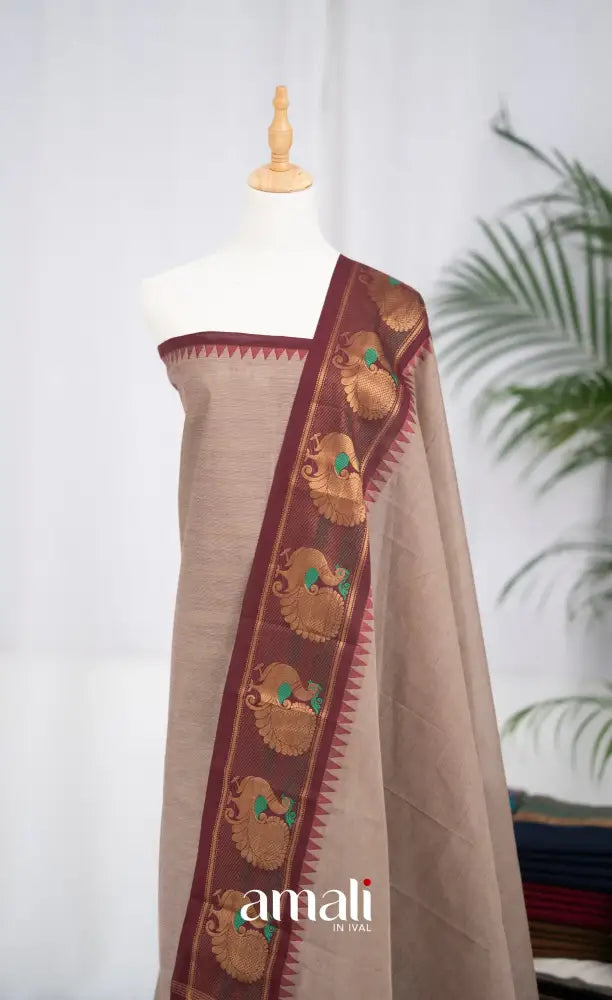 Swara Unstitched Salwar - Light Brownish Grey and Maroon salwar