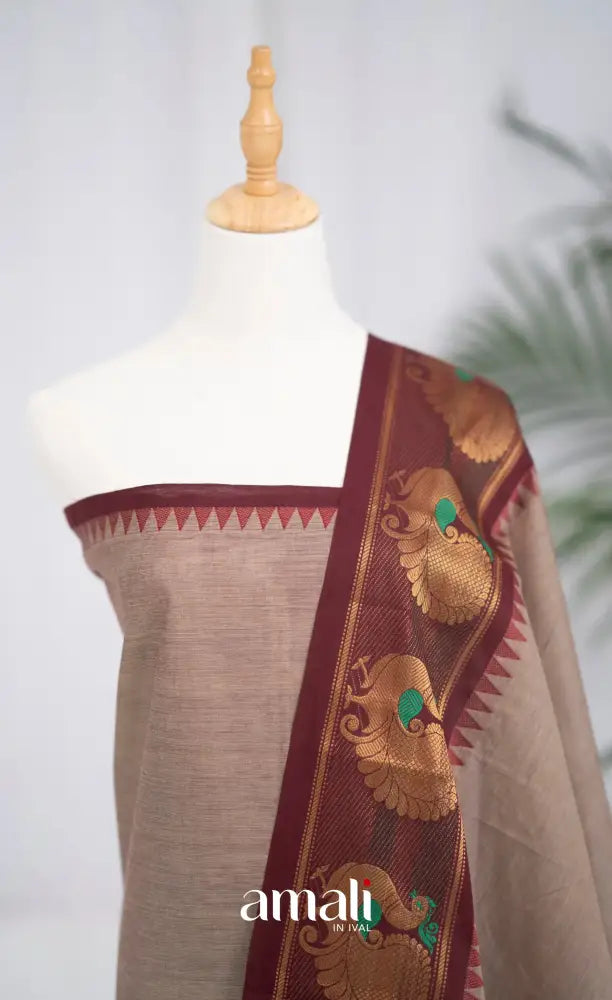 Swara Unstitched Salwar - Light Brownish Grey and Maroon salwar