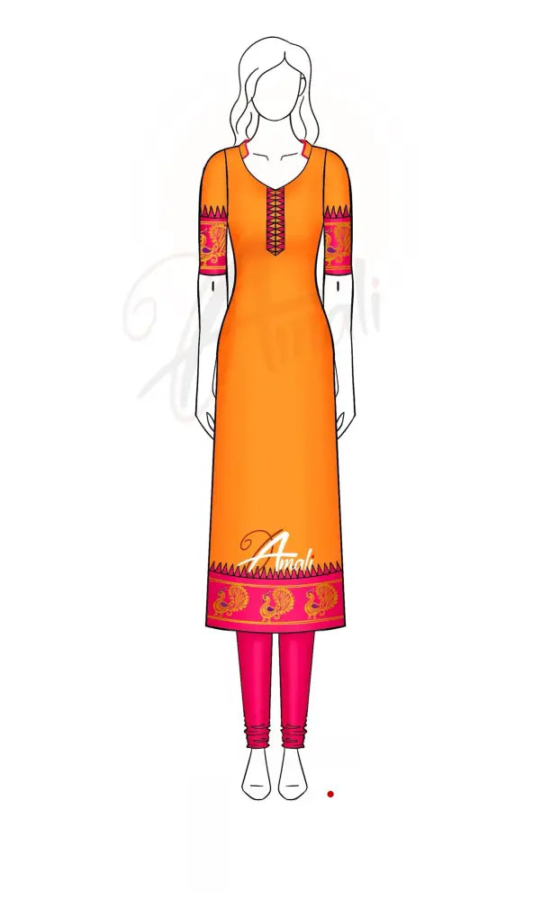 Swara Unstitched Salwar - Two tone Orange and Rani Pink salwar