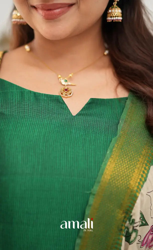 Tara Mangalagiri Silk Cotton Salwar - Bottle green and Off-white - salwar
