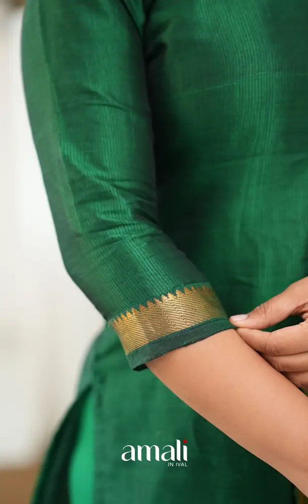 Tara Mangalagiri Silk Cotton Salwar - Bottle green and Off-white - salwar