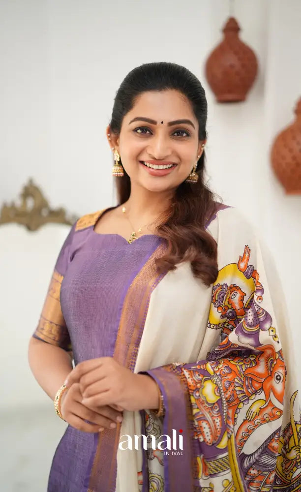 Tara Mangalagiri Silk Cotton Salwar - Lavender and Off-white - salwar