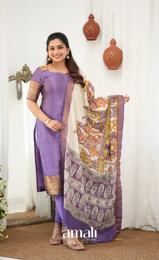 Tara Mangalagiri Silk Cotton Salwar - Lavender and Off-white - salwar