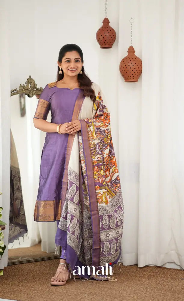 Tara Mangalagiri Silk Cotton Salwar - Lavender and Off-white - salwar