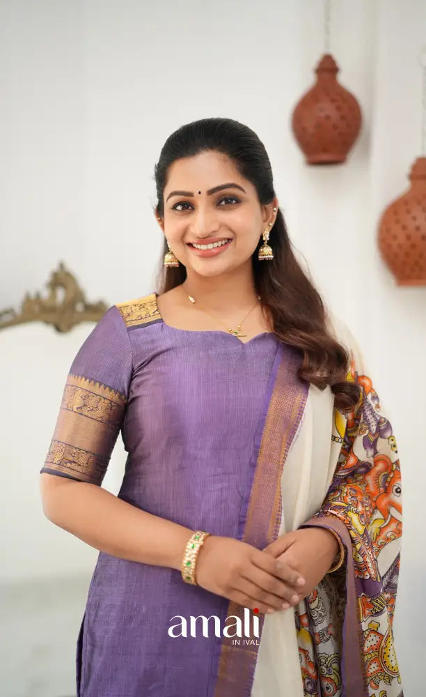 Tara Mangalagiri Silk Cotton Salwar - Lavender and Off-white - salwar