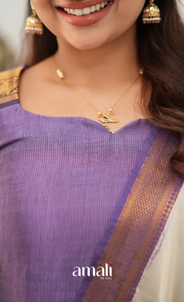 Tara Mangalagiri Silk Cotton Salwar - Lavender and Off-white - salwar