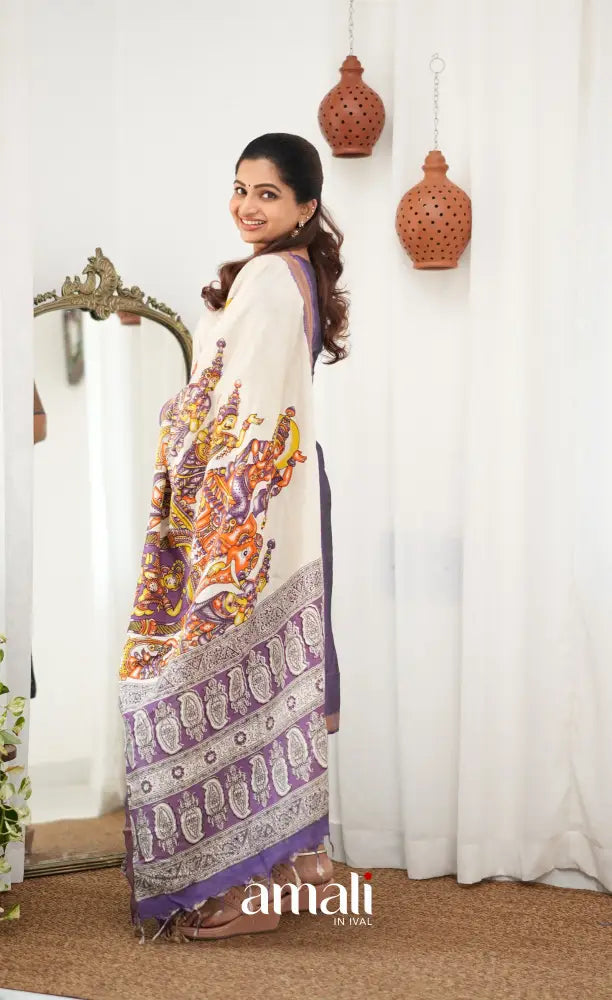 Tara Mangalagiri Silk Cotton Salwar - Lavender and Off-white - salwar