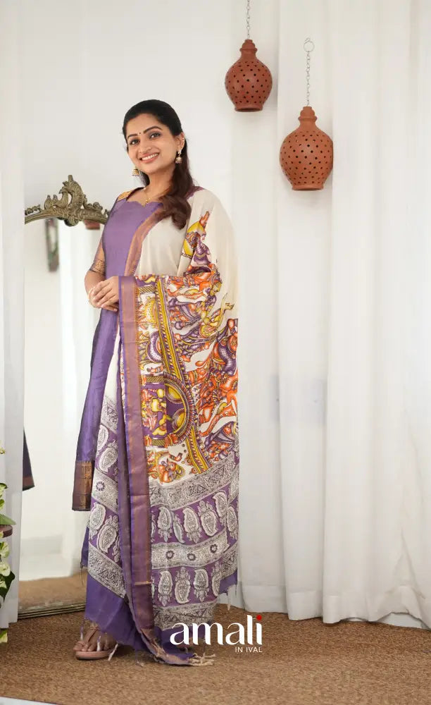 Tara Mangalagiri Silk Cotton Salwar - Lavender and Off-white - salwar