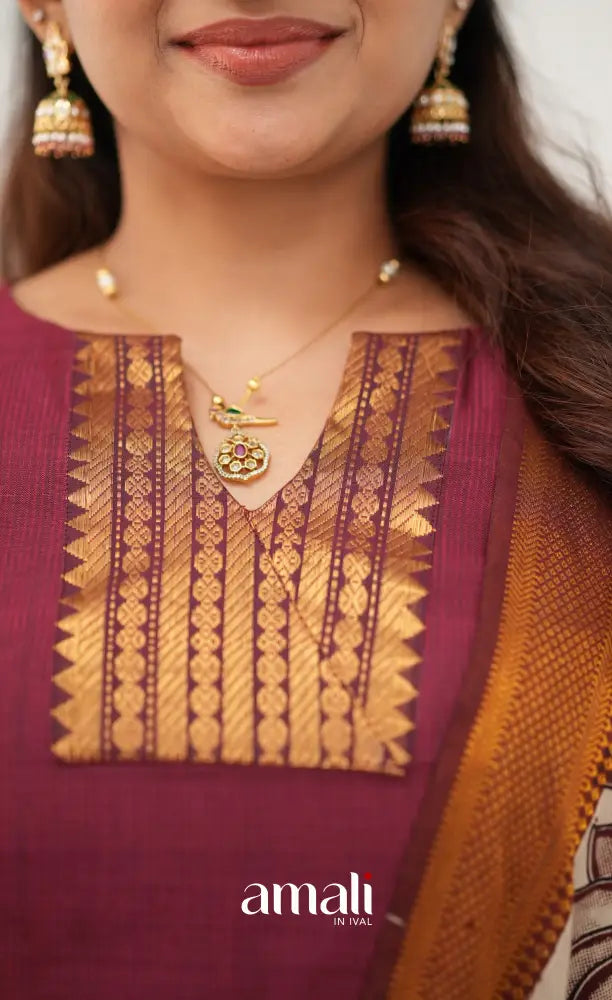 Tara Mangalagiri Silk Cotton Salwar - Maroon and Off-white - salwar