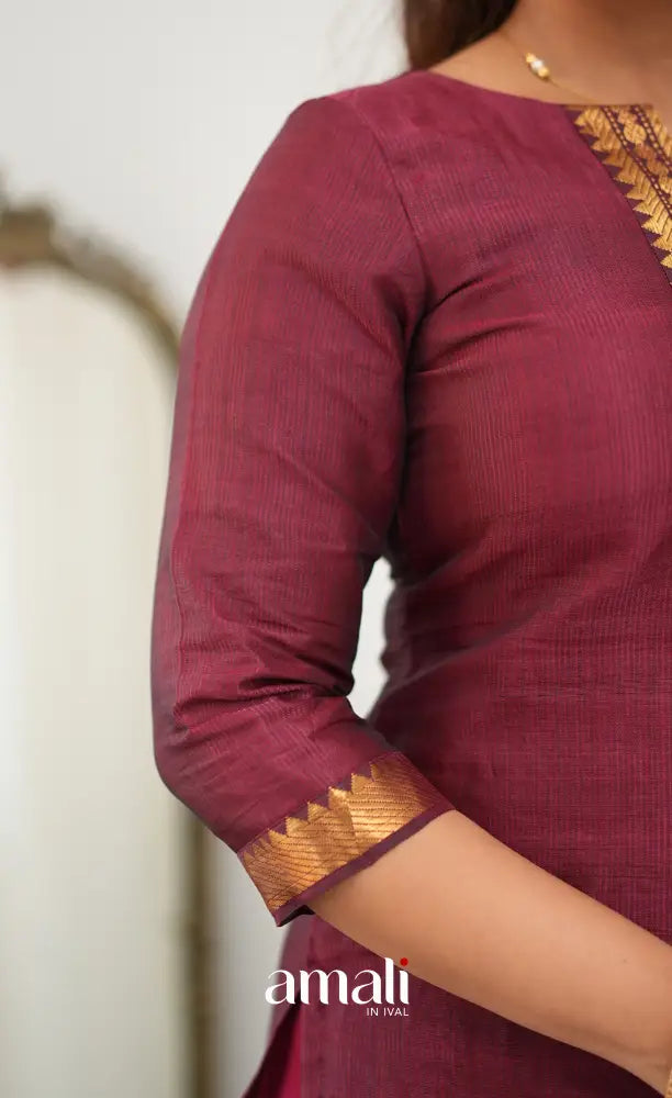 Tara Mangalagiri Silk Cotton Salwar - Maroon and Off-white - salwar