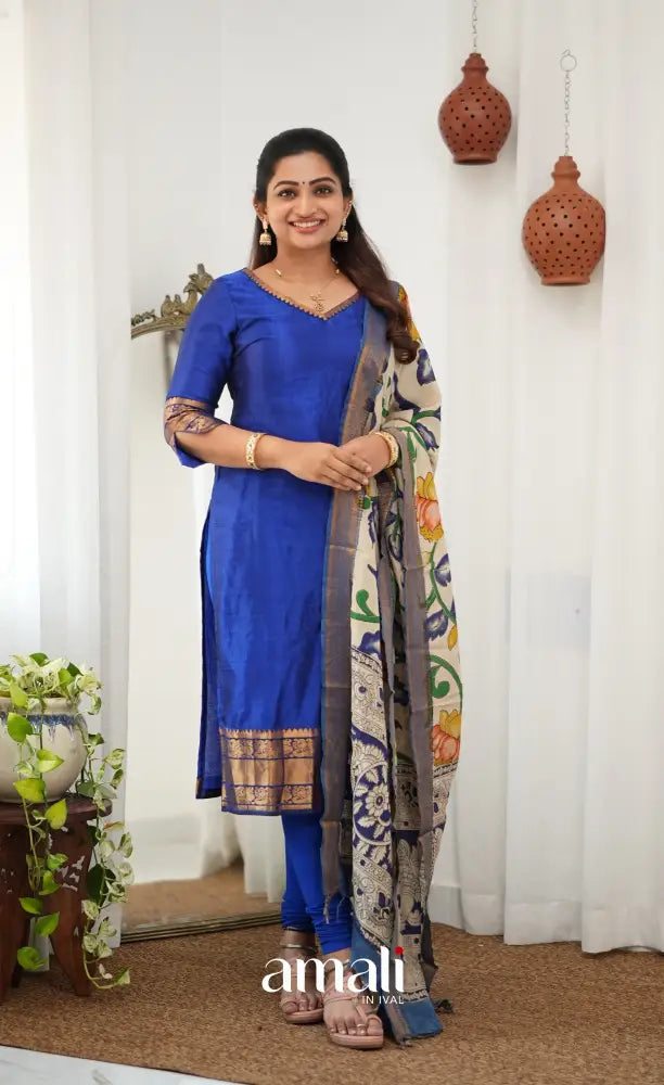 Tara Mangalagiri Silk Cotton Salwar - Royal blue and Off-white - salwar