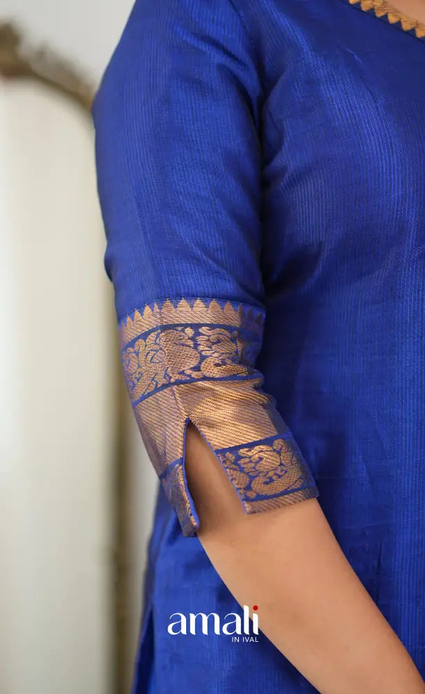 Tara Mangalagiri Silk Cotton Salwar - Royal blue and Off-white - salwar