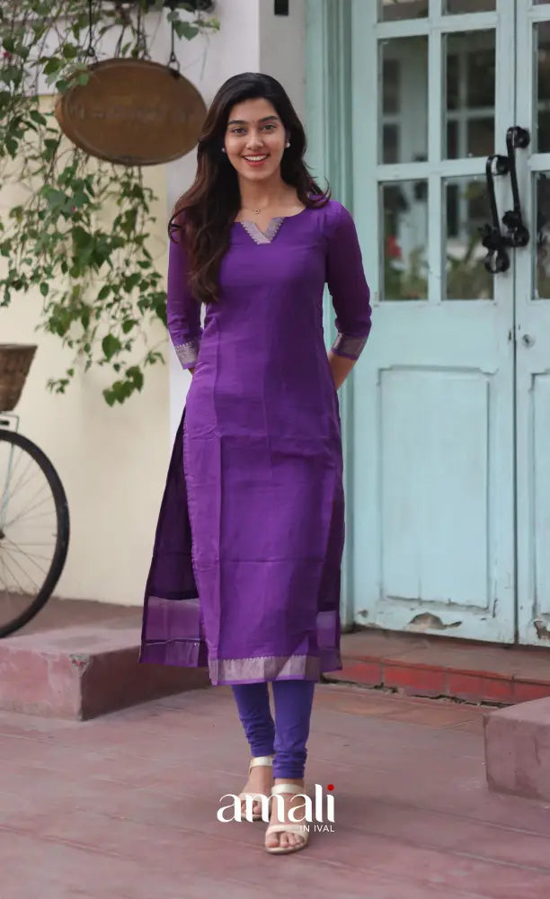 Tara Purple and Yellow Mangalagiri Handloom Salwar Set - salwar