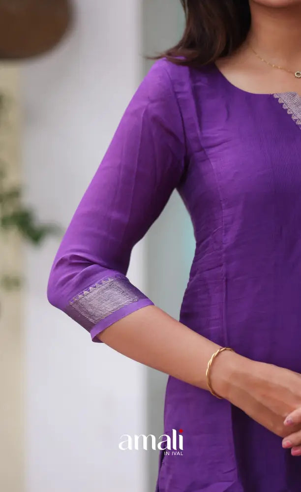 Tara Purple and Yellow Mangalagiri Handloom Salwar Set - salwar