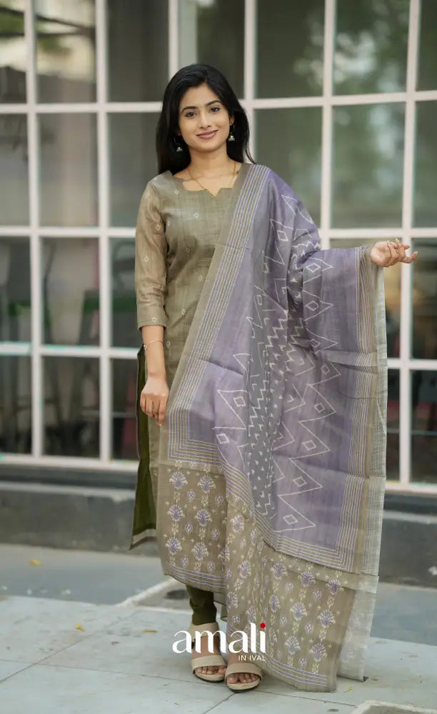Tara Tussar Salwar - Olive Green and Deep Blue salwar