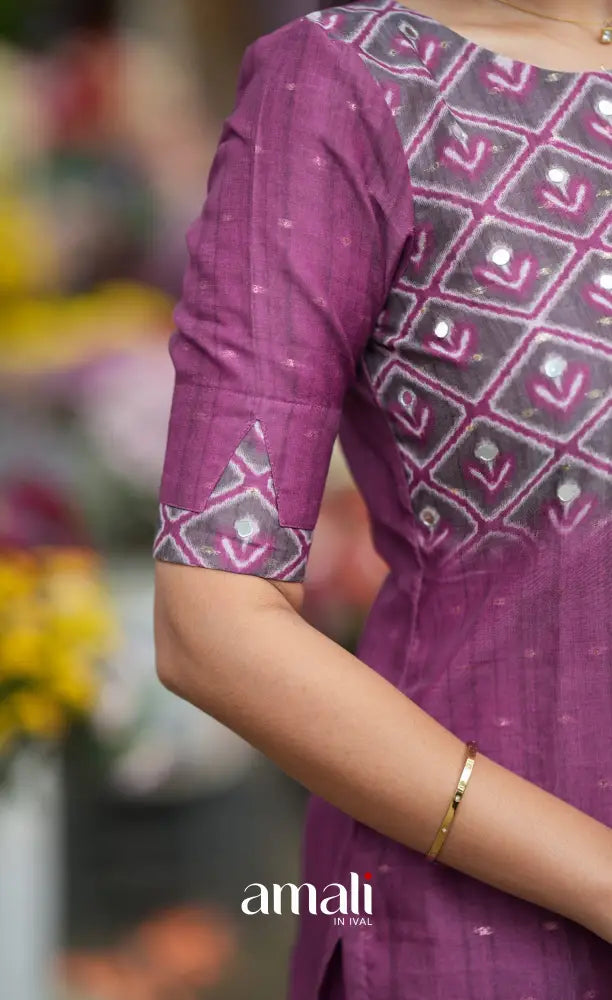 Deep Violet Viscose Chanderi Salwar Set salwar