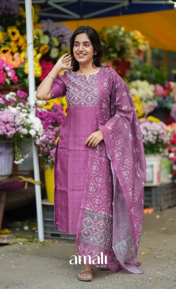 Deep Violet Viscose Chanderi Salwar Set salwar