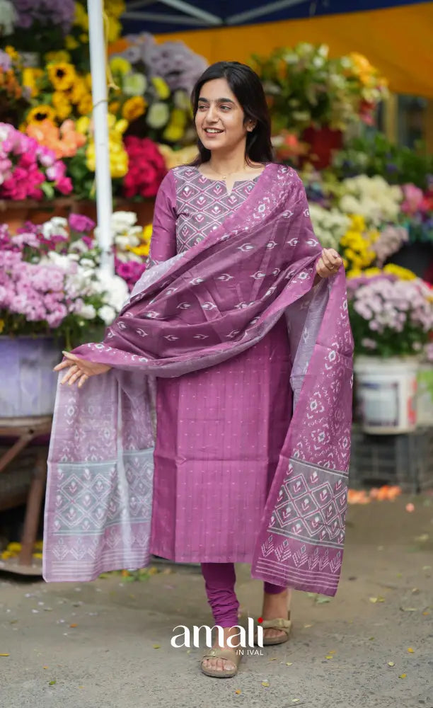 Deep Violet Viscose Chanderi Salwar Set salwar
