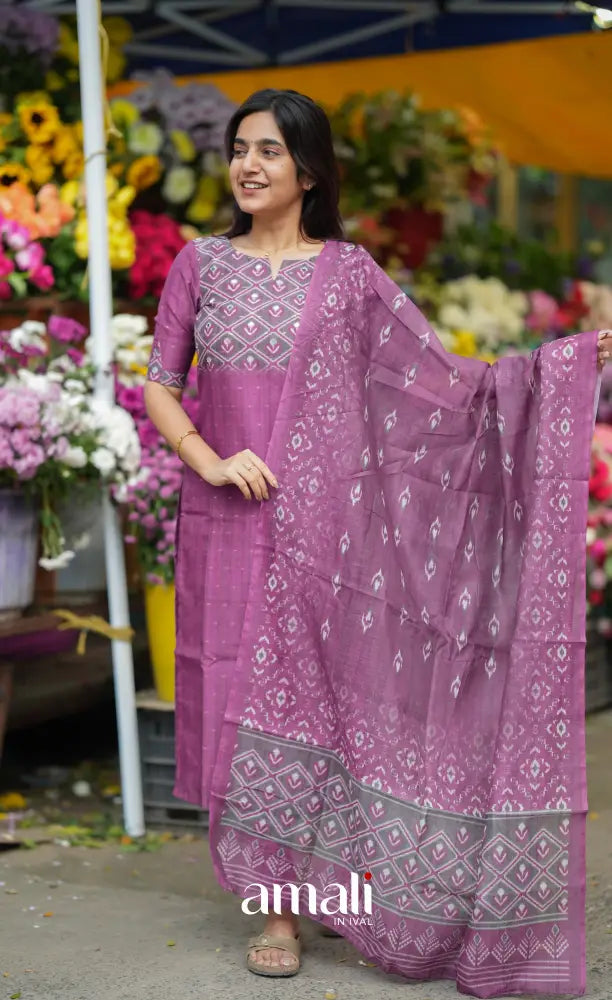 Deep Violet Viscose Chanderi Salwar Set salwar