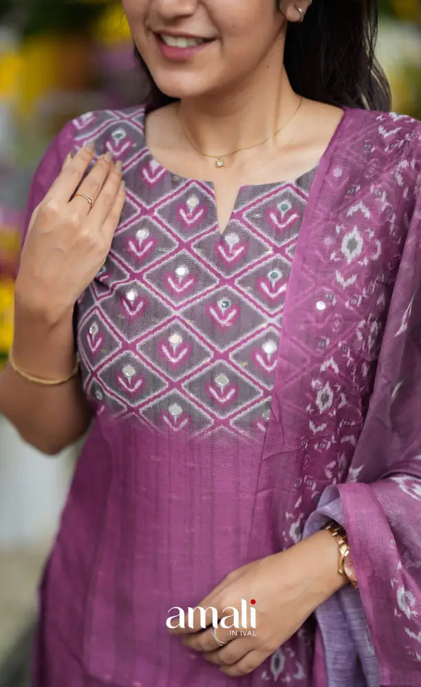 Deep Violet Viscose Chanderi Salwar Set salwar