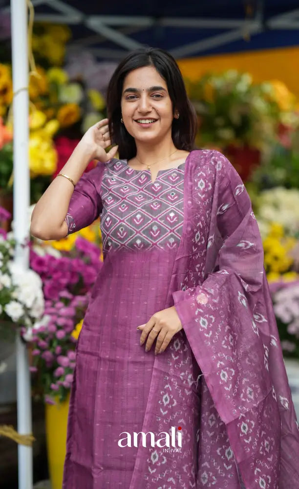 Deep Violet Viscose Chanderi Salwar Set salwar