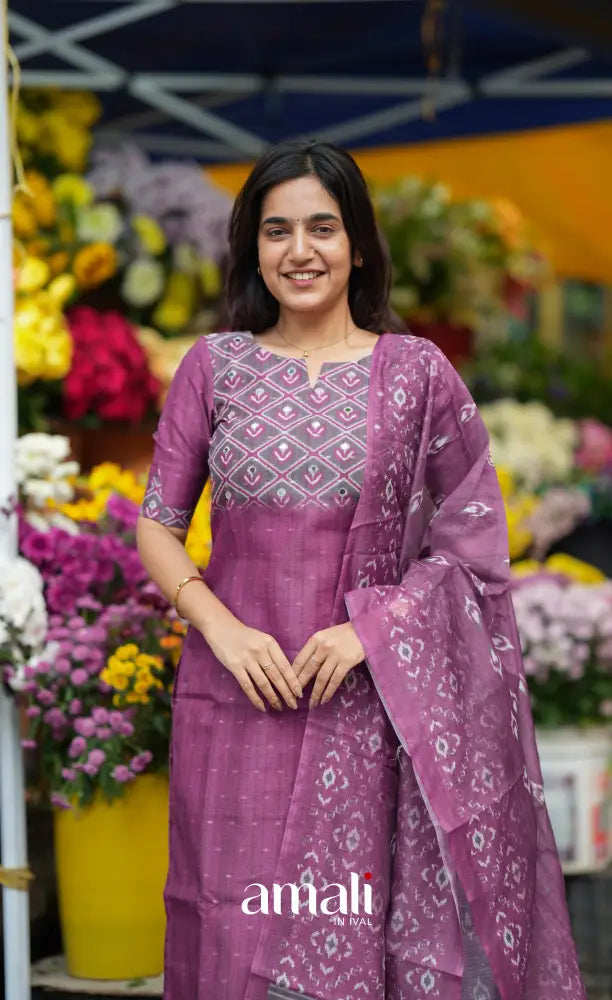Deep Violet Viscose Chanderi Salwar Set salwar