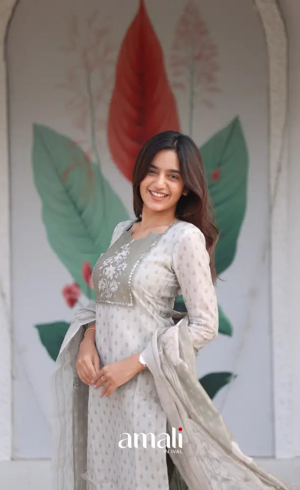 Tara Viscose Chanderi Salwar - Greyish Olive Green salwar
