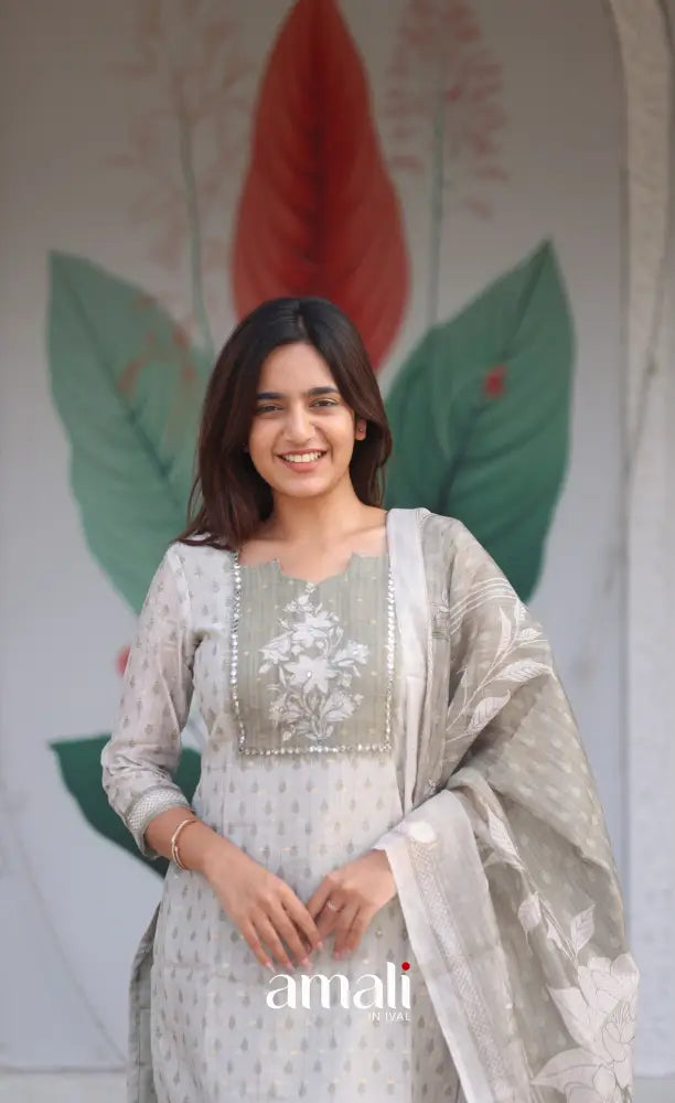 Tara Viscose Chanderi Salwar - Greyish Olive Green salwar