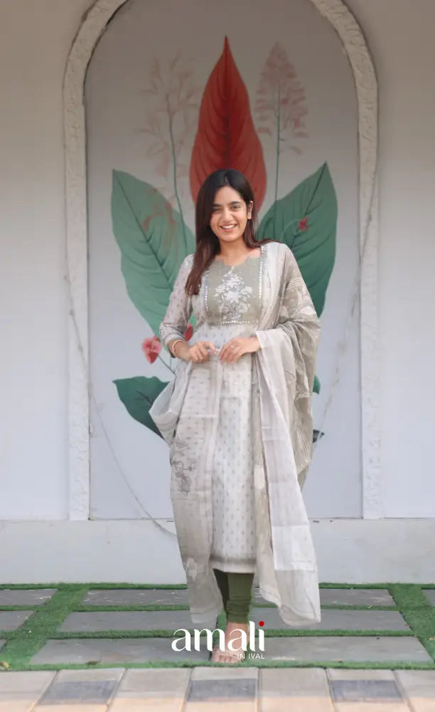 Tara Viscose Chanderi Salwar - Greyish Olive Green salwar
