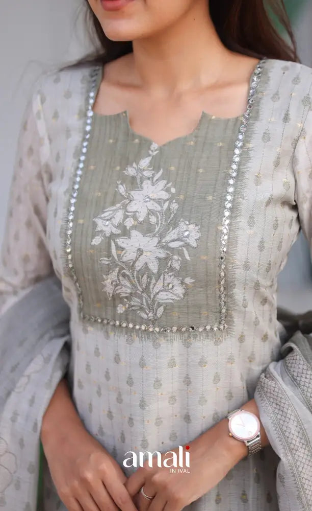 Tara Viscose Chanderi Salwar - Greyish Olive Green salwar