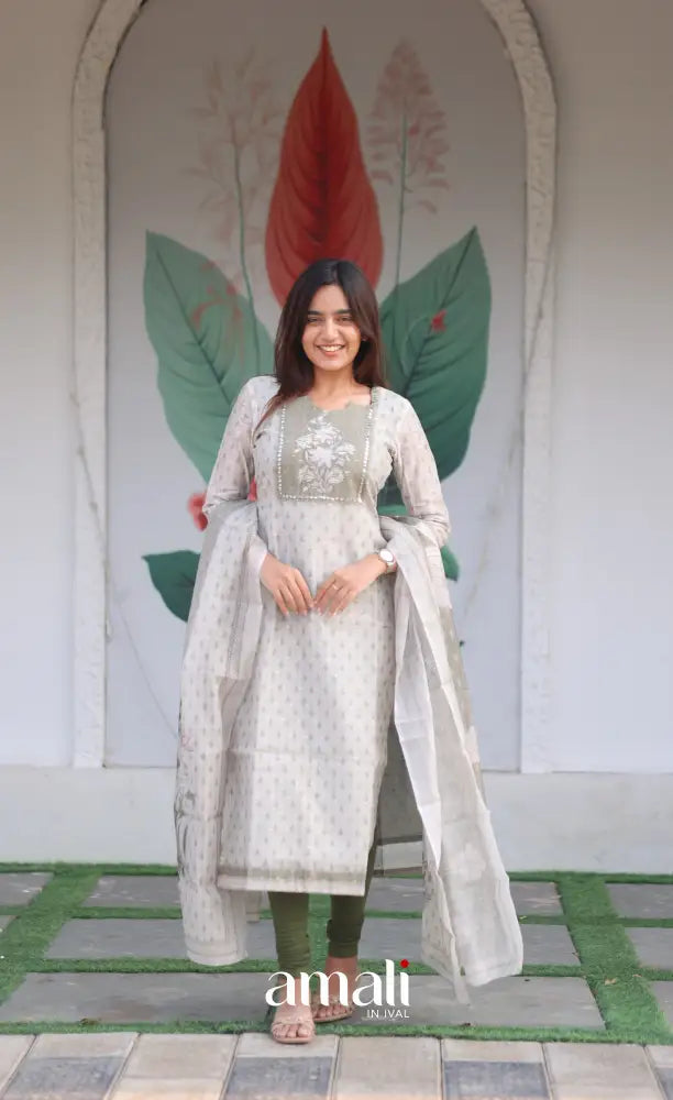 Tara Viscose Chanderi Salwar - Greyish Olive Green salwar