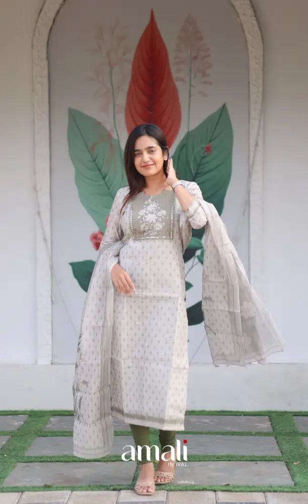 Tara Viscose Chanderi Salwar - Greyish Olive Green salwar