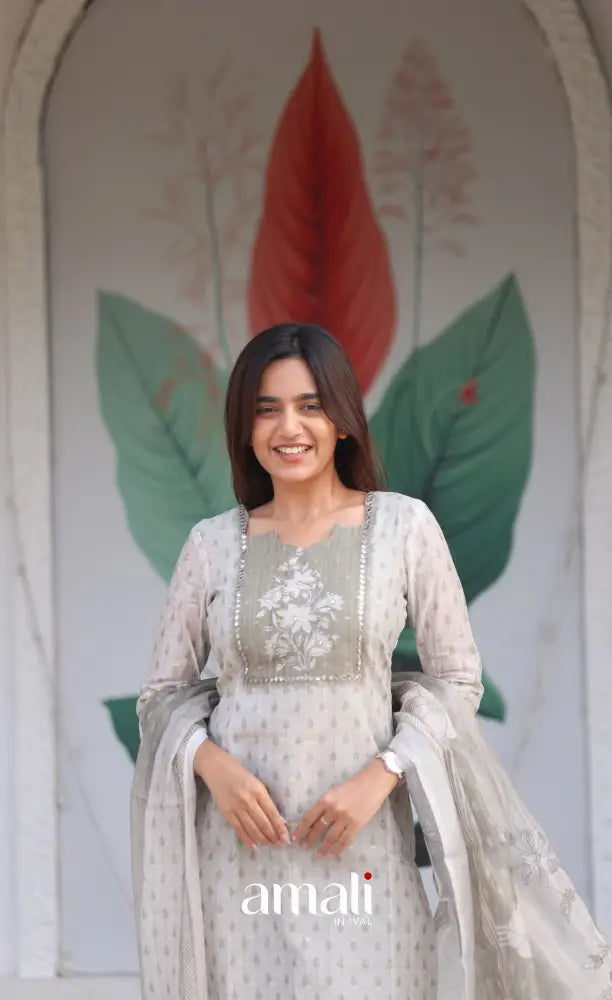 Tara Viscose Chanderi Salwar - Greyish Olive Green salwar