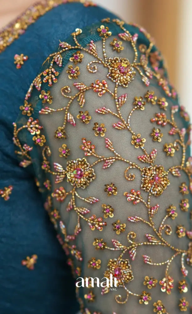 Teal Blue Aari Handworked Anarkali Anarkalis