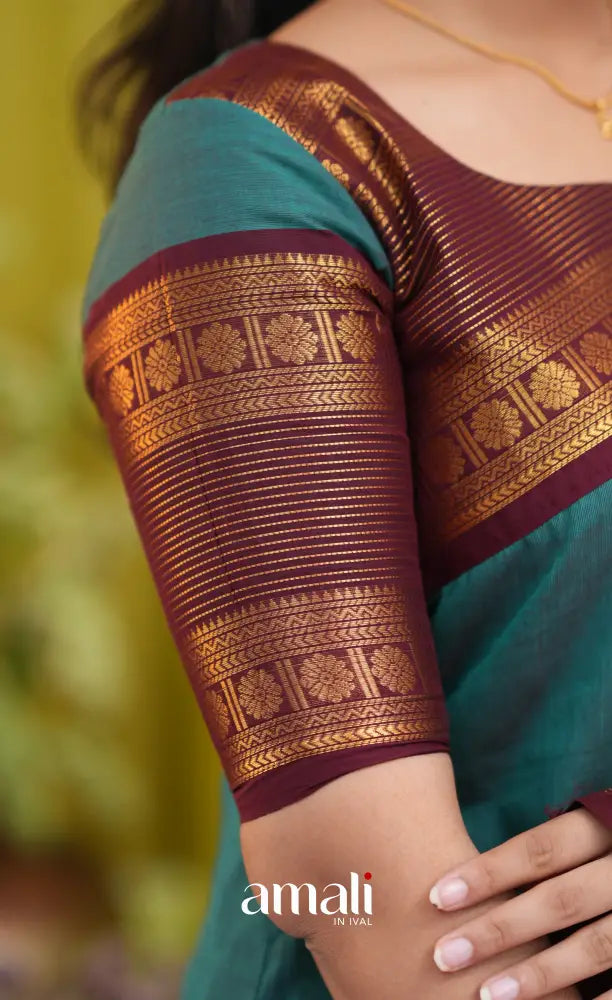 Teal blue and Brown Chettinad Cotton Salwar Set - salwar